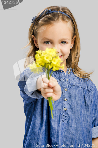 Image of Cute litle girl holdign flowers