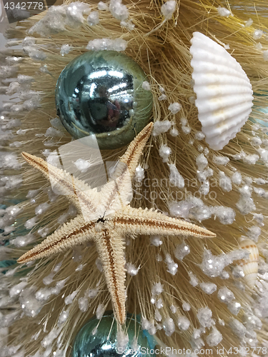 Image of Beach themed Christmas decorated tree closeup