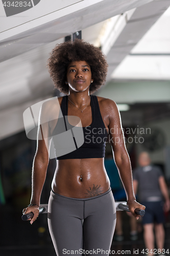 Image of black woman doing parallel bars Exercise