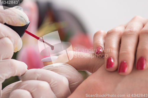 Image of Woman hands receiving a manicure