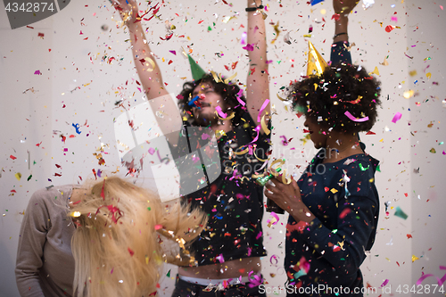Image of confetti party multiethnic group of people
