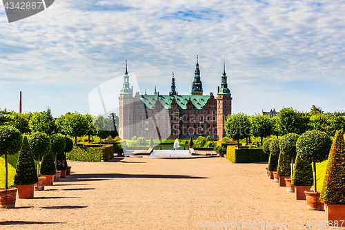 Image of The majestic castle Frederiksborg Castle seen from the beautiful