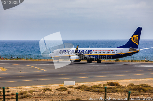 Image of ARECIFE, SPAIN - APRIL, 15 2017: Boeing 737-800 of RYANAIR with 