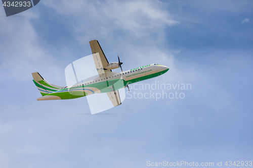 Image of ARECIFE, SPAIN - APRIL, 16 2017: ATR 72 of Binter with the regis