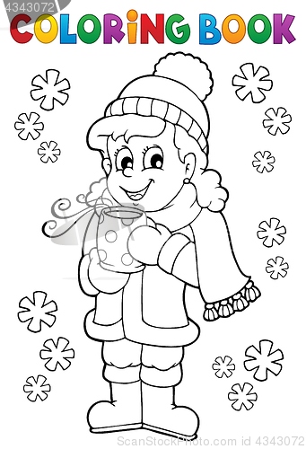 Image of Coloring book girl in winter clothes