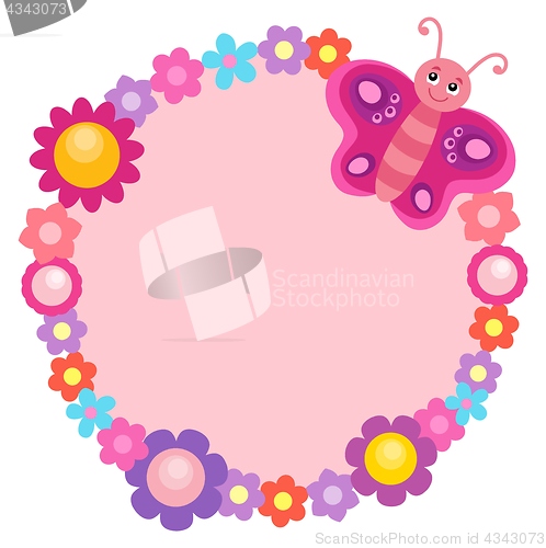 Image of Round flower frame with butterfly 1