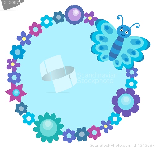 Image of Round flower frame with butterfly 2