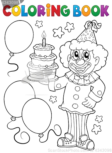 Image of Coloring book clown holding cake