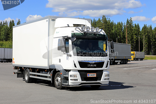 Image of White MAN Delivery Truck on Truck Yard