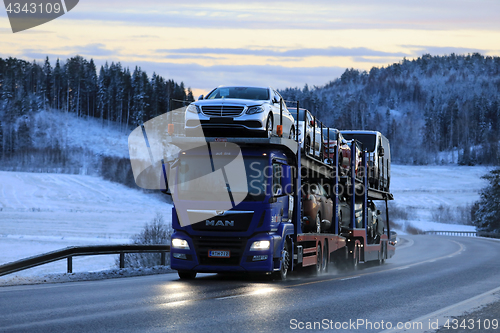 Image of MAN TGS Car Carrier Winter Dusk Transport