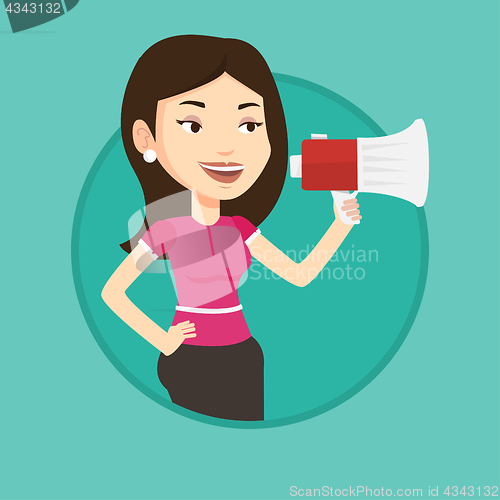 Image of Young woman speaking into megaphone.