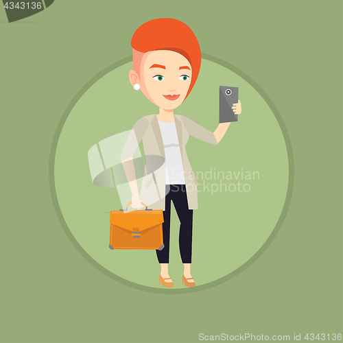 Image of Business woman making selfie vector illustration.
