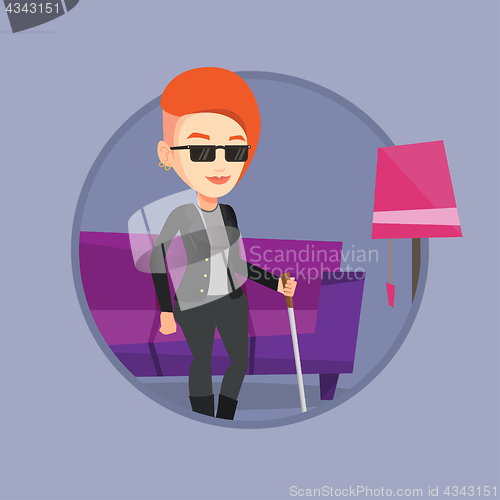 Image of Blind woman with stick vector illustration.