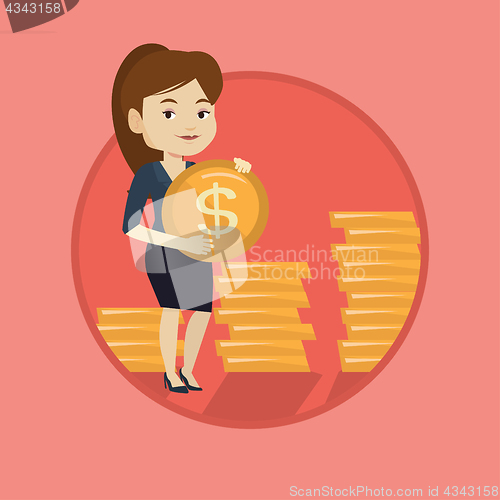 Image of Successful business woman with dollar coin.