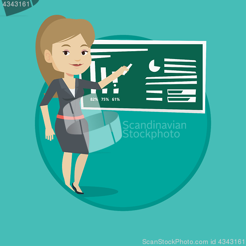 Image of Woman writing on a chalkboard vector illustration.