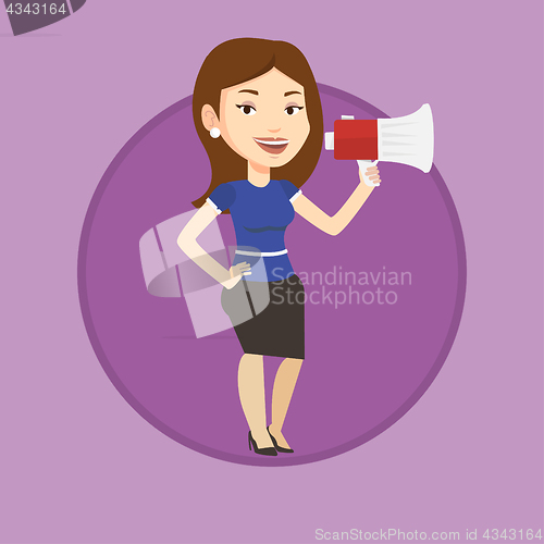 Image of Young woman speaking into megaphone.