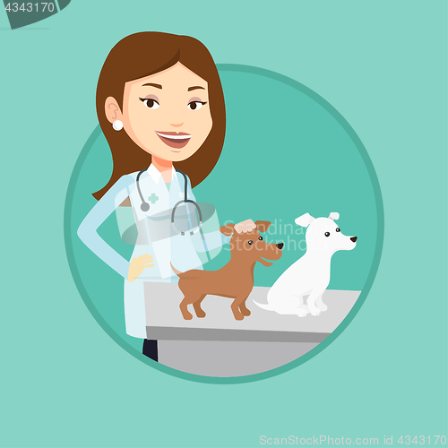 Image of Veterinarian examining dogs vector illustration.