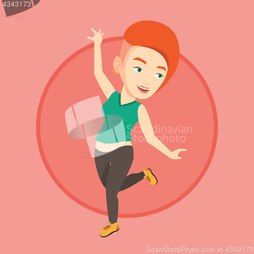 Image of Cheerful caucasian woman dancer dancing.