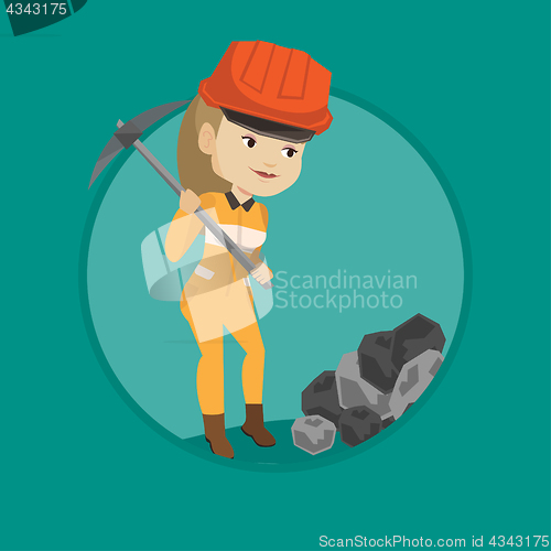 Image of Miner working with pickaxe vector illustration.