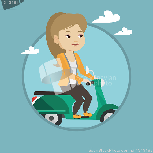 Image of Woman riding scooter vector illustration.