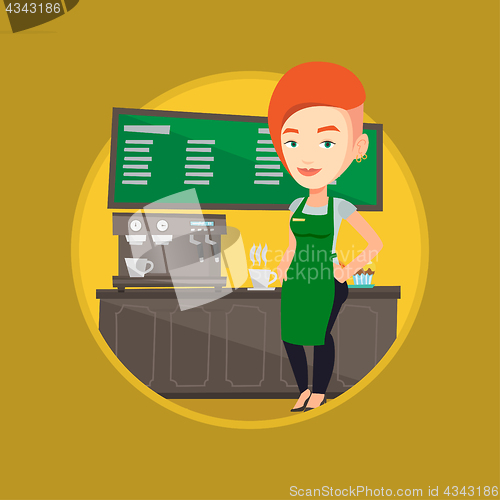 Image of Barista standing near coffee machine.