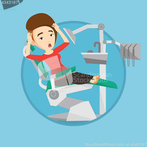 Image of Scared patient in dental chair vector illustration