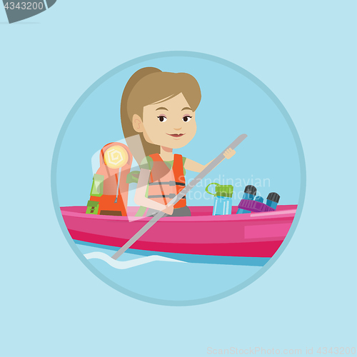 Image of Woman riding in kayak vector illustration.