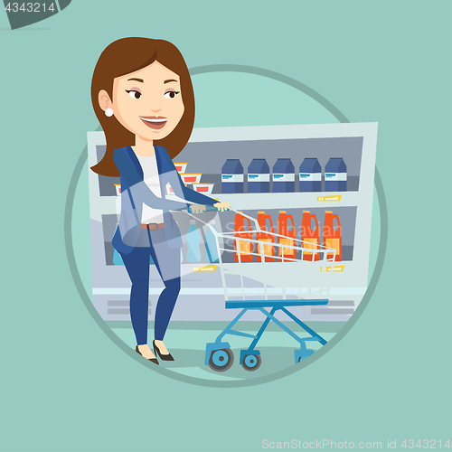 Image of Customer with shopping cart vector illustration.