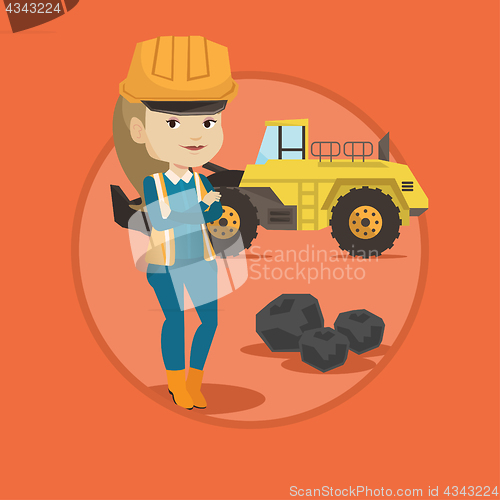 Image of Miner with a big excavator on background.