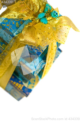 Image of pyramid of blue gift boxes