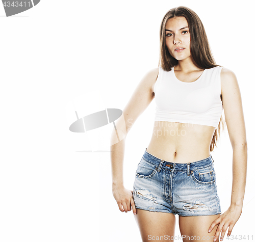 Image of young pretty brunette hair woman happy smiling, cheerful posing  isolated on white background, lifestyle people concept 