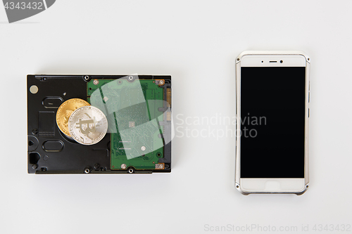 Image of Bitcoin coin with HDD