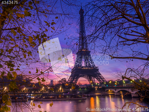 Image of The Eiffel tower at sunrise in Paris 