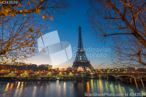 Image of The Eiffel tower at sunrise in Paris