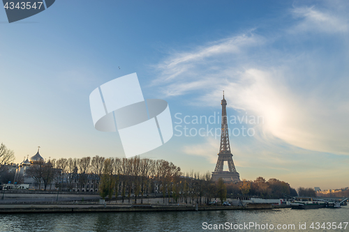 Image of The Eiffel tower at sunrise in Paris