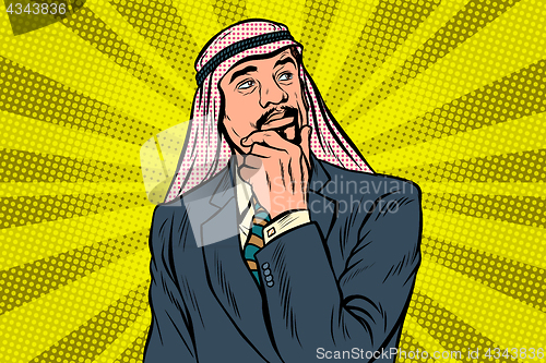 Image of Elderly Arab businessman, thinker pose