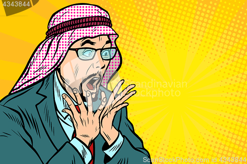 Image of Close-up, face surprise, delight Arab businessman