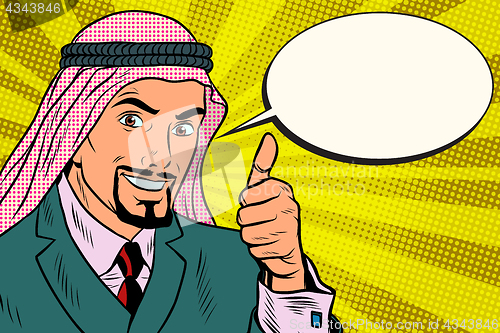 Image of thumbs up, Arab businessman do like