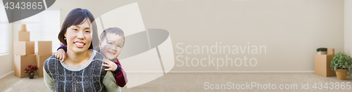 Image of Banner of Chinese Mother and Mixed Race Child Inside Empty Room 