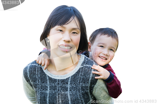 Image of Chinese Mother and Mixed Race Child Isolated on a White Backgrou