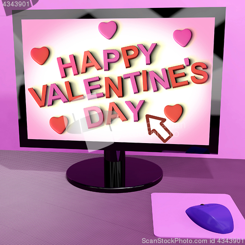 Image of Happy Valentine\'s Day On Computer Screen Showing Online Greeting