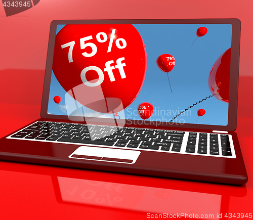Image of 75% Off Balloons On Computer Showing Discount Of Seventy Five Pe