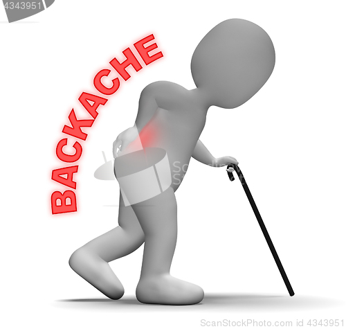 Image of Backache Pain Represents Spinal Column And Aching 3d Rendering
