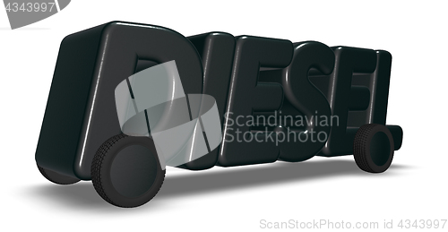 Image of the word diesel on wheels - 3d rendering