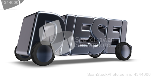 Image of the word diesel on wheels - 3d rendering