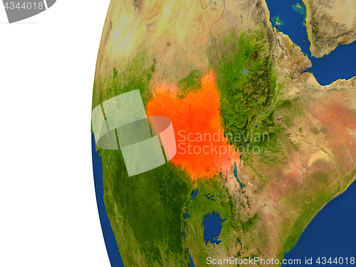 Image of South Sudan on globe