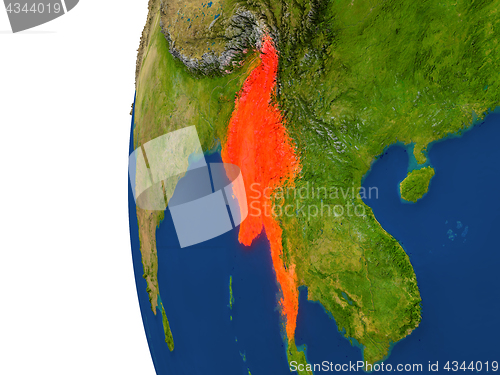 Image of Myanmar on globe