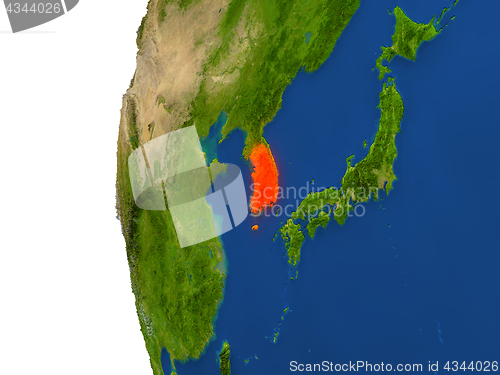 Image of South Korea on globe