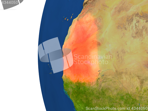 Image of Mauritania on globe