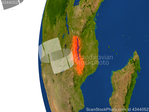 Image of Malawi on globe